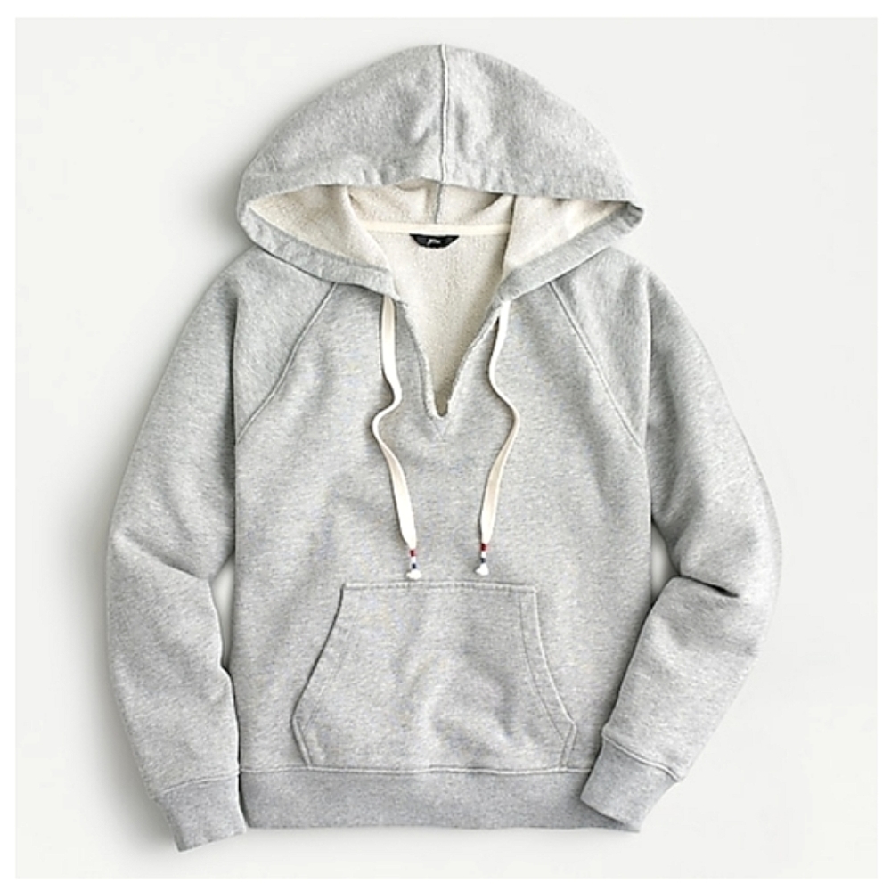 J Crew - V Neck Garment Dyed Cotton Terry  Hoodie
